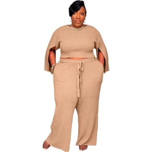 5XL 4XL Plus Size Two Piece Women Sets Autumn New Loose Lounge Set Split O-Neck Tops And Pants Matching Set Large Big Size 3XL