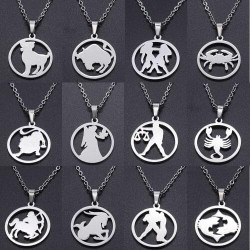 100% Stainless Steel Star Zodiac Signs Charm Necklace for Women Wholesale Fashion Jewelry Necklaces Accept OEM Order