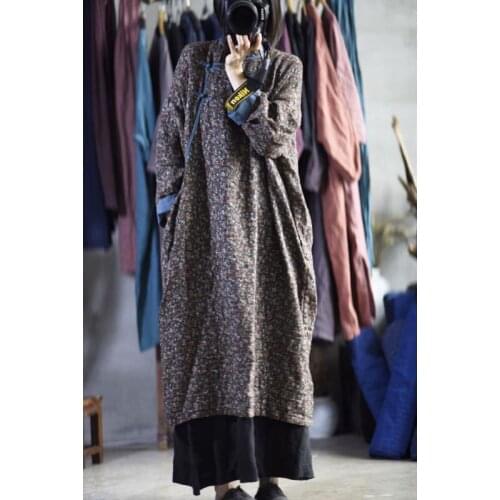 Women Dress Print Floral Cotton linen Plus Size Autumn Original Pullover Long Sleeve O neck 2020 Fashion Casual Women Robe