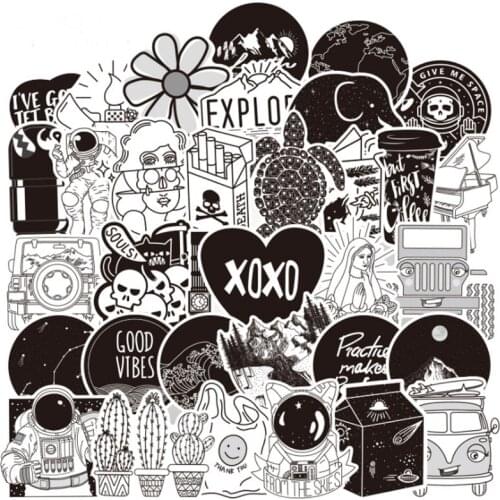 10/30/50PCS Black and White Small Fresh Lines Exquisite Cartoon Suitcase Trend Girl Graffiti Stickers Decorative Toys Wholesale