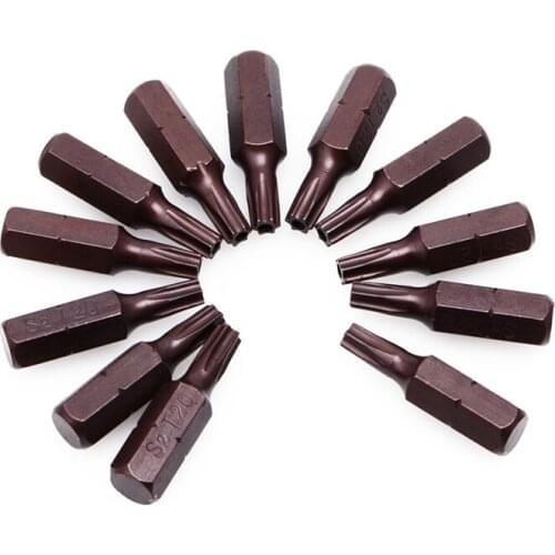 12Pcs T20 1/4" Hex Shank Magnetic Torx Security Screwdriver Bits With Hole 25mm A0KF