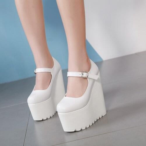 16 Cm Round Head Platform Super High Heel Thick Heel Womens Shoes Black And White Pumps For Women Sexy Wedges