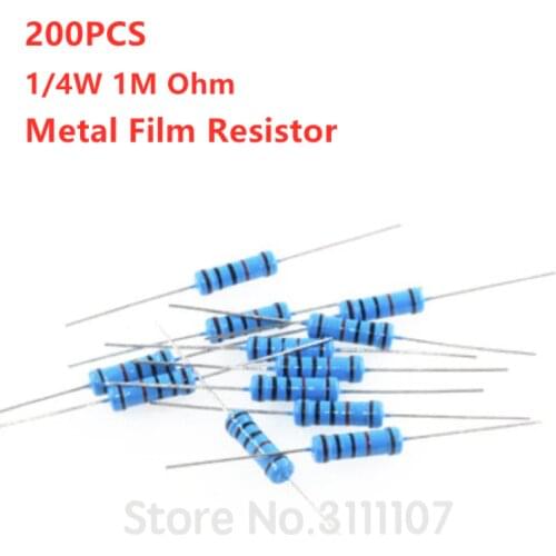 200PCS/LOT 1/4W 1M Ohm Resistor +/- 1% 1M R Ohm 0.25W Watt Color Ring Resistance Metal Film Resistors Carbon Film