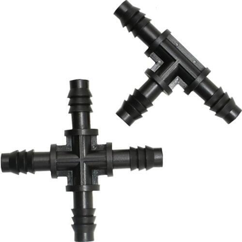 8/11 hose water tee water splitter 3/8" 4-way Cross Connector garden hose irrigation tee barb Drip Irrigation Fittings 100 Pcs