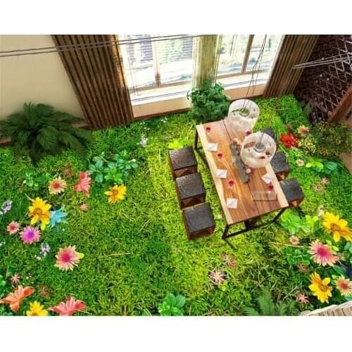 Beibehang Flowers grass lawn 3D floor tiles three-dimensional painting draw room bedroom bathroom floor painting PVC 3d floor