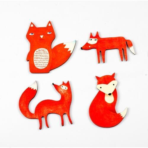 4pcs Vintage Fox Different pattern Collection Wood Cut Charms make Pendant Bracelets Brooch DIY(WO-E)