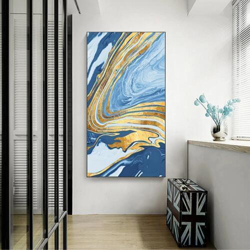 Abstract Golden Years Luxury Canvas Painting Tableaux Big Blue Poster Print Wall Art for Living Room Cuadros Salon Decoracion