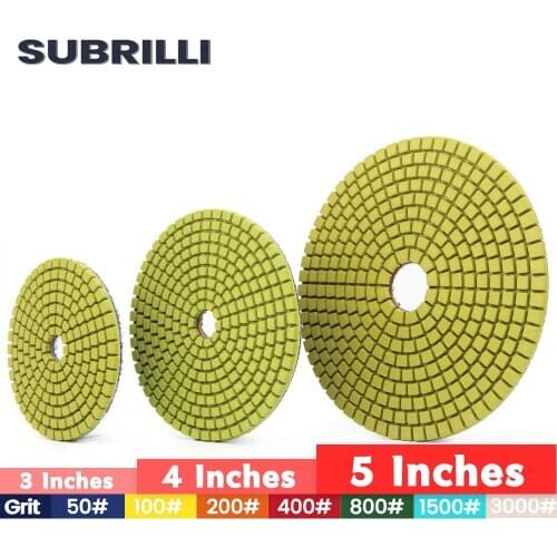 SUBRILLI 3"/4"/5" Diamond Polishing Wheel 6/10 Pcs/Set Stone Concrete Grinding Disc Flexible Resin Bond Wet Sanding Pad 80/100
