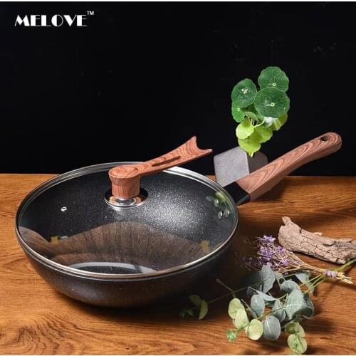 Nonstick Wok and Frying Pan with Lid 32cm for Cooking Electric Induction & Gas Stoves Large Capacity Frying Pan Fried Steak