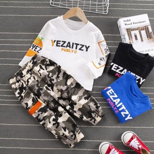 Baby Boys Girls Camouflage Clothing Set Boy Sets Letter Printed Sweatershirt +Pants Toddler Kids Clothes Children Causal Suits