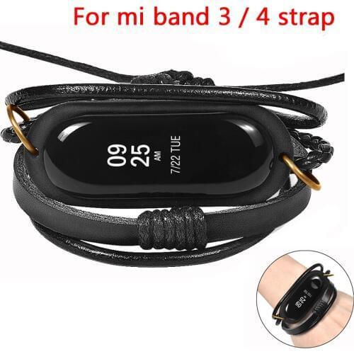 For Xiaomi mi 3 4 Smart Accessories ,For Xiao mi Band 3 Bracelet Leather Watchband Braided Replacement Vintage Watch Strap