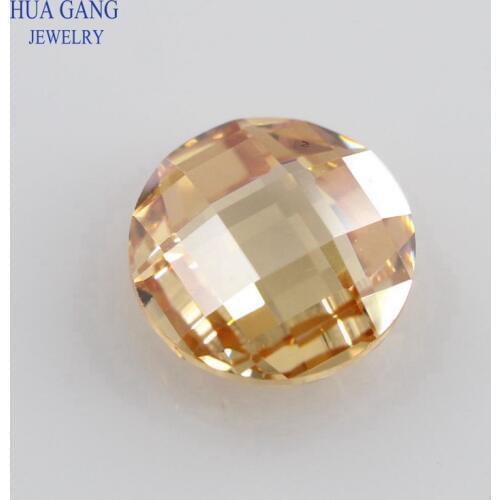 Champagne Cubic Zirconia Stone Round Shape Double Checkerboard Cut Loose CZ Stone Synthetic Gems For Jewelry 4~14mm