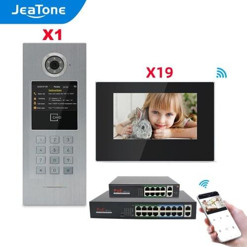 JeaTone Tuya WiFi IP Video Intercom For Large Building 19 Apartments Access Control System Password/RFID Card/APP Remote Unlock