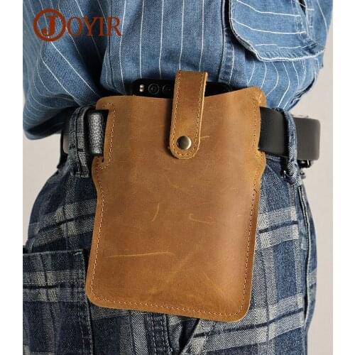 JOYIR Vintage Crazy Horse Leather Waist Bags Cell Phone Pocket Belt Waist Packs Holster Bags Men Fanny Pack for Running Travel