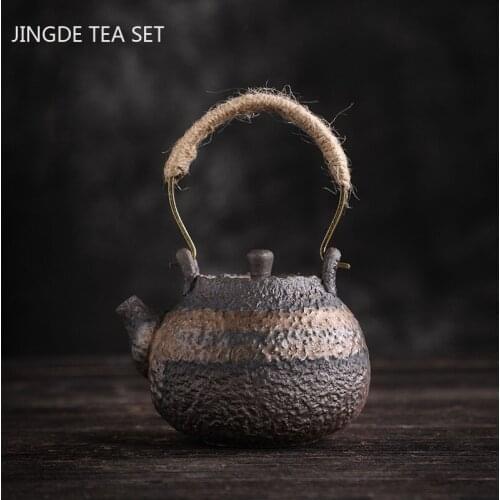 Japanese style Stoneware Teapot Boutique Ceramics Tea Set Handmade Firewood Kettle Chinese Tea Ceremony Supplies Gift 210ml
