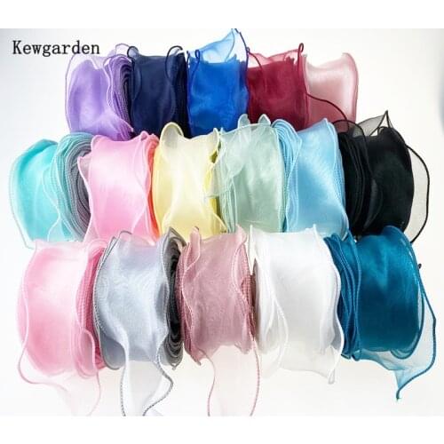 Kewgarden Wave Hemming Organza Ribbon Handmade Tape 2" 50mm DIY Hairbow Accessories Packing Riband Wholesale 35 Meters