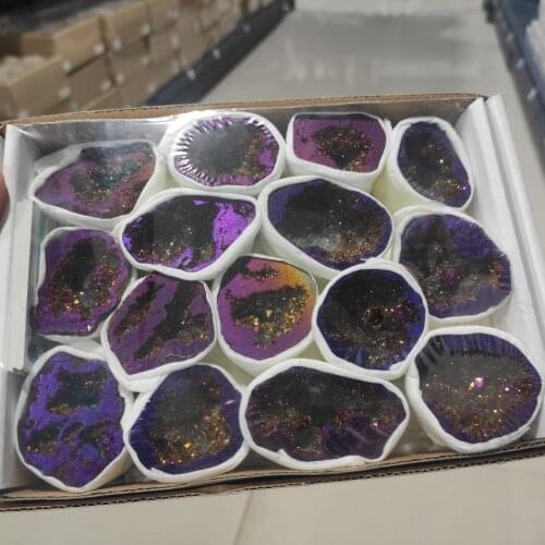 A box Natural crystal Agate Geode Slice Drusy Druse Quartz Electroplated Cluster Crystal Points