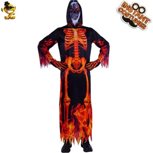 Halloween Fire Skeleton Costume Cosplay Skull Devil Demon Costumes Role Play Party Fancy Dress Holiday Mens Clothes