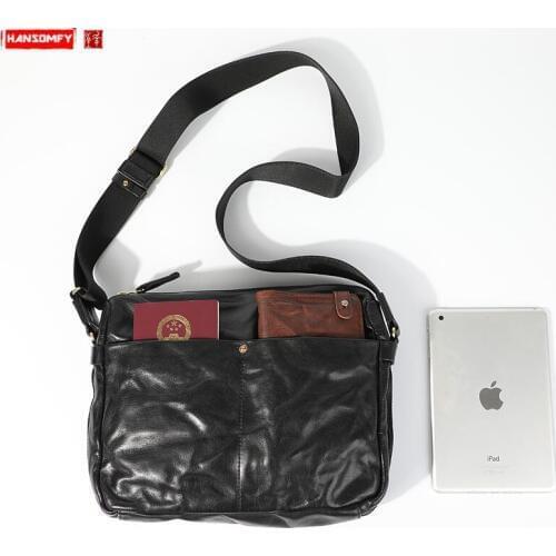 2019 New Mens Bag Leather Shoulder Bag Messenger Bag Male Large Capacity Crossbody Bags Retro Casual Pleated Soft Leather Men