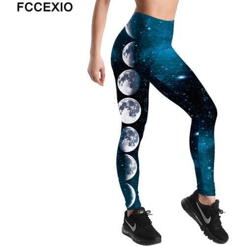FCCEXO Wholesale 3D Printed Galaxy Moon Harajuku Gothic Sexy Plus Size High Waist Push Up Fitness Workout Leggings Women Pants