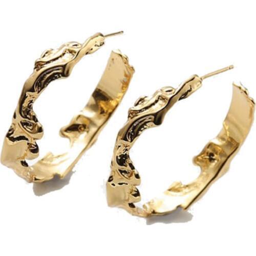 SRCOI Fashion Gold Metal Abstract Irregular Big Hoop Earrings Open Round Geometric Circle Minimalist Earrings For Women Party