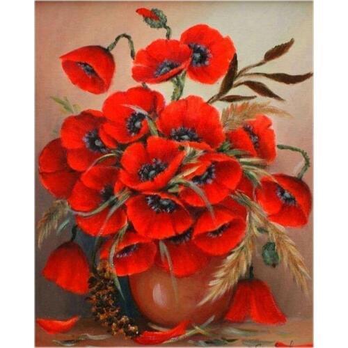 Embroidery Counted Cross Stitch Kits Needlework - Crafts 14 ct DMC Color DIY Arts Handmade Decor - Red Poppies in Neutral Vase