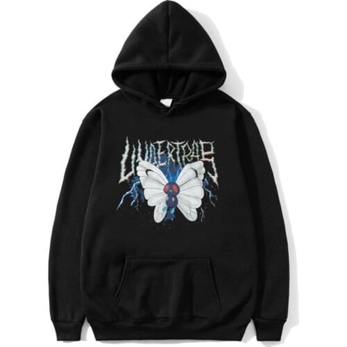 New Men Hip Hop Hoodie Sweatshirt Lightning Butterfly Streetwear Hoodies Men Women Retro Vintage Washed Black Hooded Pullover