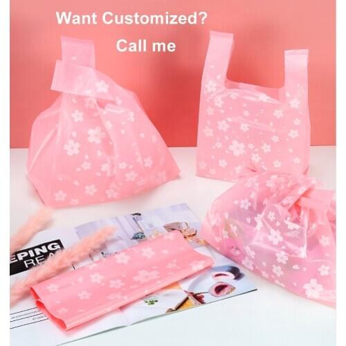 Sakura Fruit Design Plastic Gift Bags Plastic Shopping Bags With Handle Can Be Customized Logo
