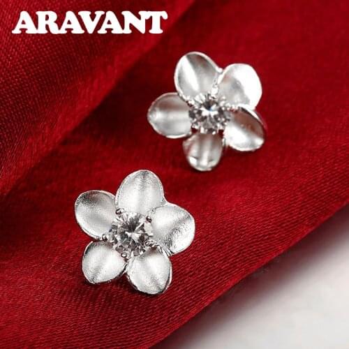 925 Silver Rose Flower Earrings For Women Wedding Party Jewelry Gifts