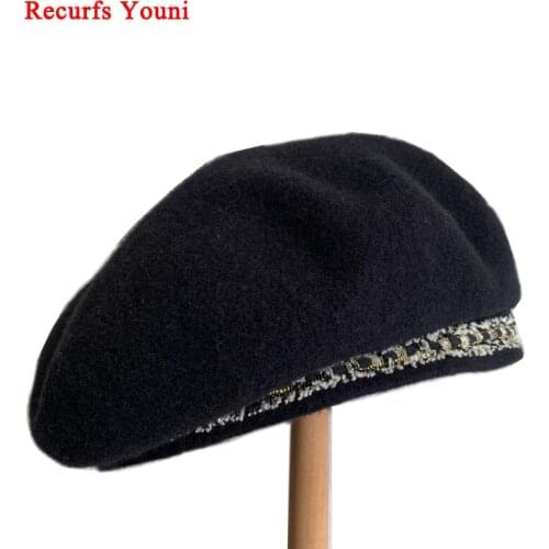 Wool Beret Painter Beanie Hat For Women Female Korean Version Warm Winter Black Grey Caps Bonnet Mujer Trilby Rim Chic Calotte