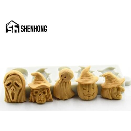 SHENHONG Halloween Chocolate Candy Sugar Craft Silicone Fondant Cake Mold Bizarre Ghost Biscuits Pumpkin Pie Decorating Mould