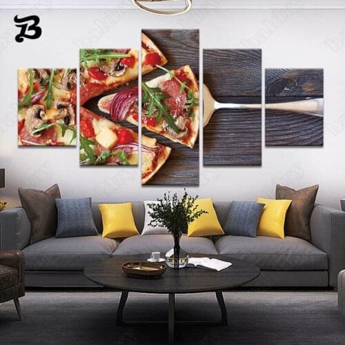 Modern Canvas Painting 5 Pieces Pizza Delicious Food Canvas Posters and Prints Decorative Wall Art Pictures for Home Wall Decor