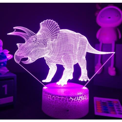 3D LED Dinosaur Nightlight For Kids Child Bedroom Decor Birthday Gifts Bedside Lamp Triceratops Figure Room Decoration