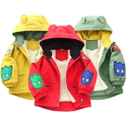 80-120cm Warm Girls Boys Jacket Winter Plus Velvet Hooded Outerwear For Boy Toddler Kids Coats Children Christmas Birthday Gift