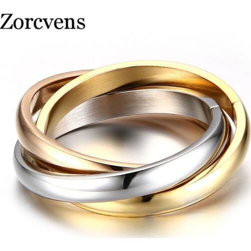 Modyle Classic 3 Rounds Ring Sets Women Stainless Steel Wedding Engagement Female Finger Jewelry
