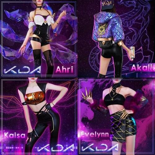 [In store]LOL KDA Ahri/Akali/Evelynn/Kaisa Cosplay Costume Uniform outfits cos halloween costumes for women free shipping