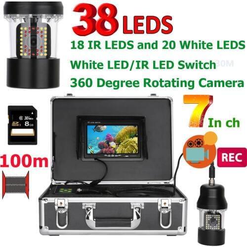 7 Inch DVR Recorder 100M Underwater Fishing Video Camera Fish Finder IP68 Waterproof 38 LEDs 360 Degree Rotating Camera