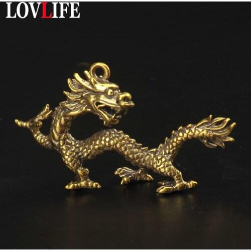 Vintage Brass 12 Zodiac Dragon Creative Gifts Chinese Dragon Keychains Pendants Couple Key Chains Car Key Rings Hanging Jewelry