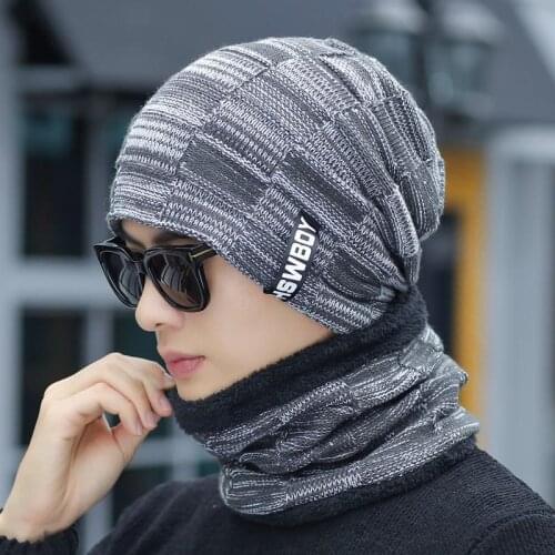 Winter Coral Fleece Hat Beanies Mens Hat Scarf Warm Breathable Knitted Hat For Men Fashion Unisex Knitted Hats Bonnet