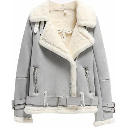 Winter Suede Lambs Wool Jacket Female High Streetwear Casual Thicken Warm Long Sleeve Parker Fur Suede Coats Women overcoat