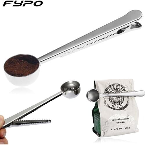 1 pcs Multi-funcional Coffee Scoop Stainless Steel 2in 1 With Sealing Clip Tea Measuring Spoon Scoops Coffee Tool Drinkware