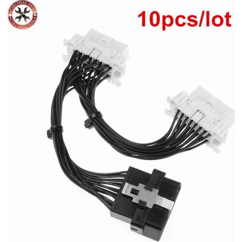 10pcs 16 pin OBD2 OBDii Splitter Extension Cable one Male to Two Female Y Cable for ELM327 Automobiles Cables Adapters Sockets