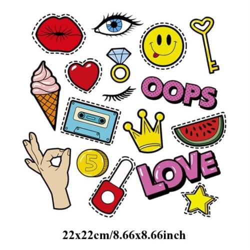 20pcs Crown Love Washable Heat Transfer Stickers Vinyl Patches Iron On Patch For Cloth parches Appliques Jeans Jacket Patchwork