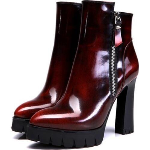 2020 Office Lady Pointed Toe Platform Ankle Boots Winter Warm Genuine Leather High-Top Shoes Women Elegant High Heel Booties