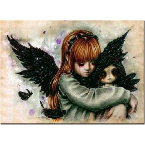 5D Home Decor Sad angel girl and doll Diamond Painting Mosaic Rhinestones Pictures Cross Stitch Diamond Embroidery Full X58