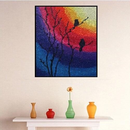 5D Partial Drill Cross Stitch Kits Crystal Rhinestone of Picture Special Shaped Diamond Bird on Tree Paint Embroidery Arts Craft