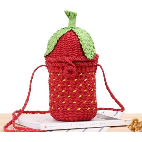 Aaby 2021 New Summer Rattan Handmade Bag For Women High Quality Cute Crossbady Bag With Modelling Of Strawberry Boho Bag