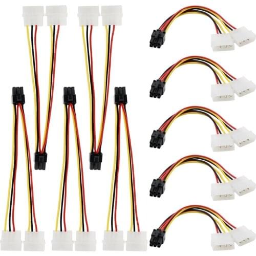 10PCS Molex 4 Pin to PCI-E PCI Expess 6 Pin Power Adapter Cable Connector Power Supply for Video Cards