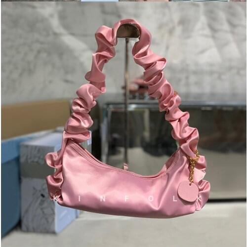 Retro Women Satin Drawstring Handbag Elegant Ladies Pink Underarm Bag Fashion Female Girls Tote Clutch Purse Shoulder Bags