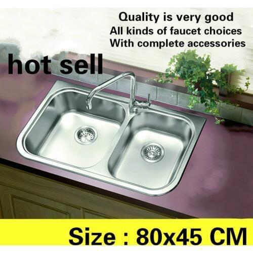 Free shipping Standard fashion big kitchen sink durable food grade 304 stainless steel hot sell double trough 800x450 MM